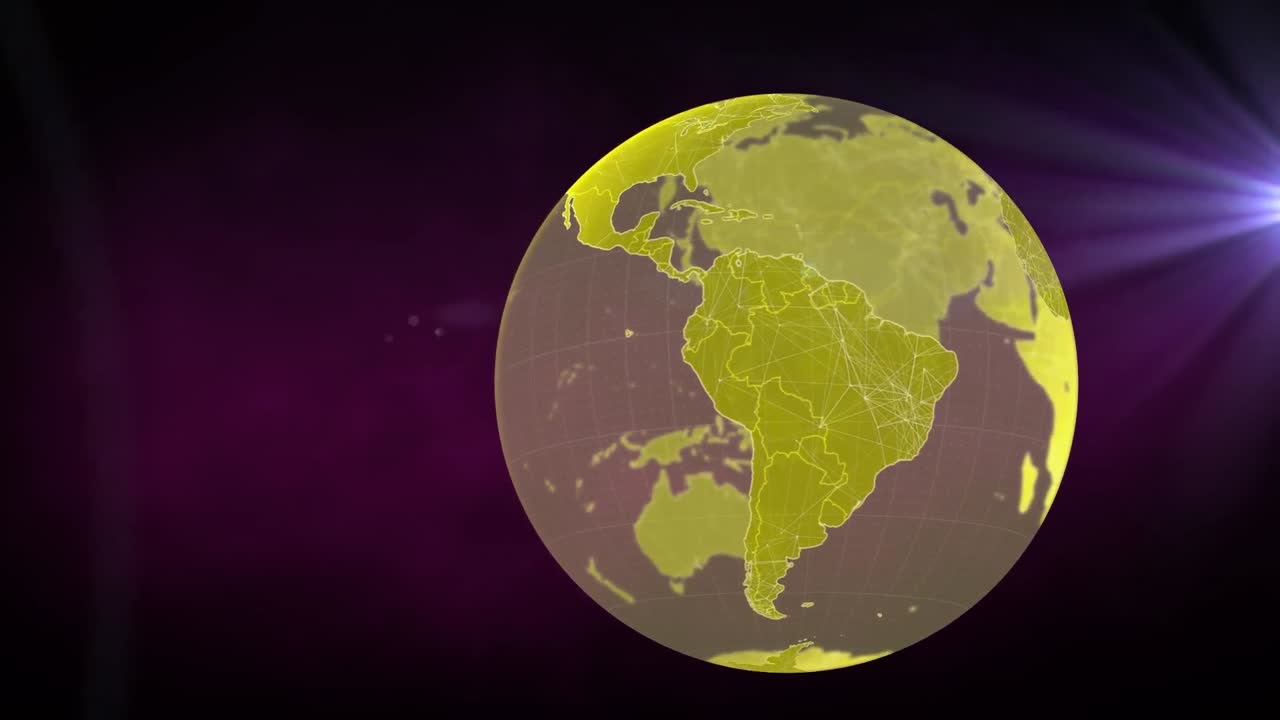 Animation of globe and light trails on black background