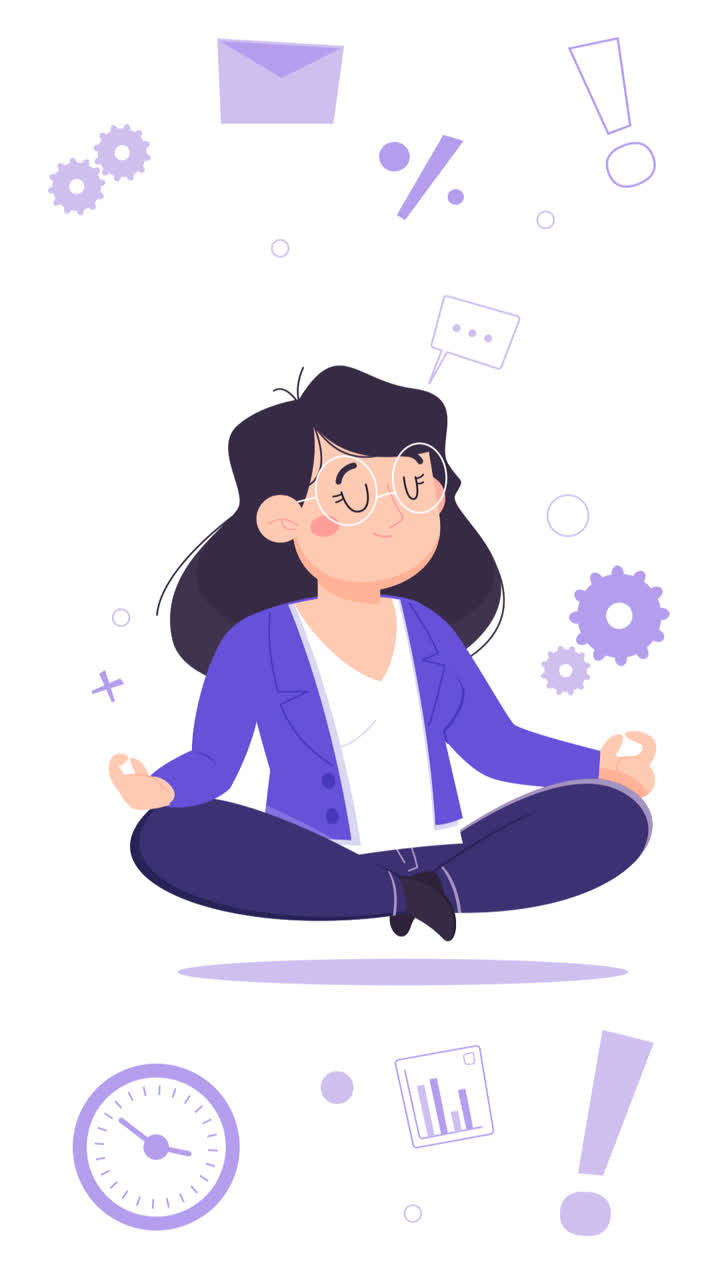 An animation of a Cartoon business person meditating