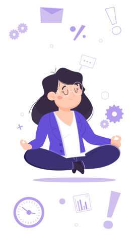 una animación de un hombre de negocios de dibujos animados meditando