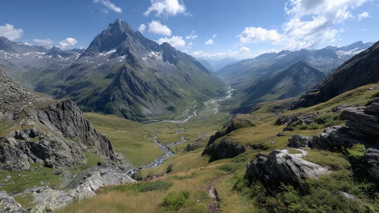 A Breathtaking View of Majestic Mountains and Serene Valley Under a Clear Blue Sky Captured in Two Frames of a Scenic Journey Through Nature's Grandeur