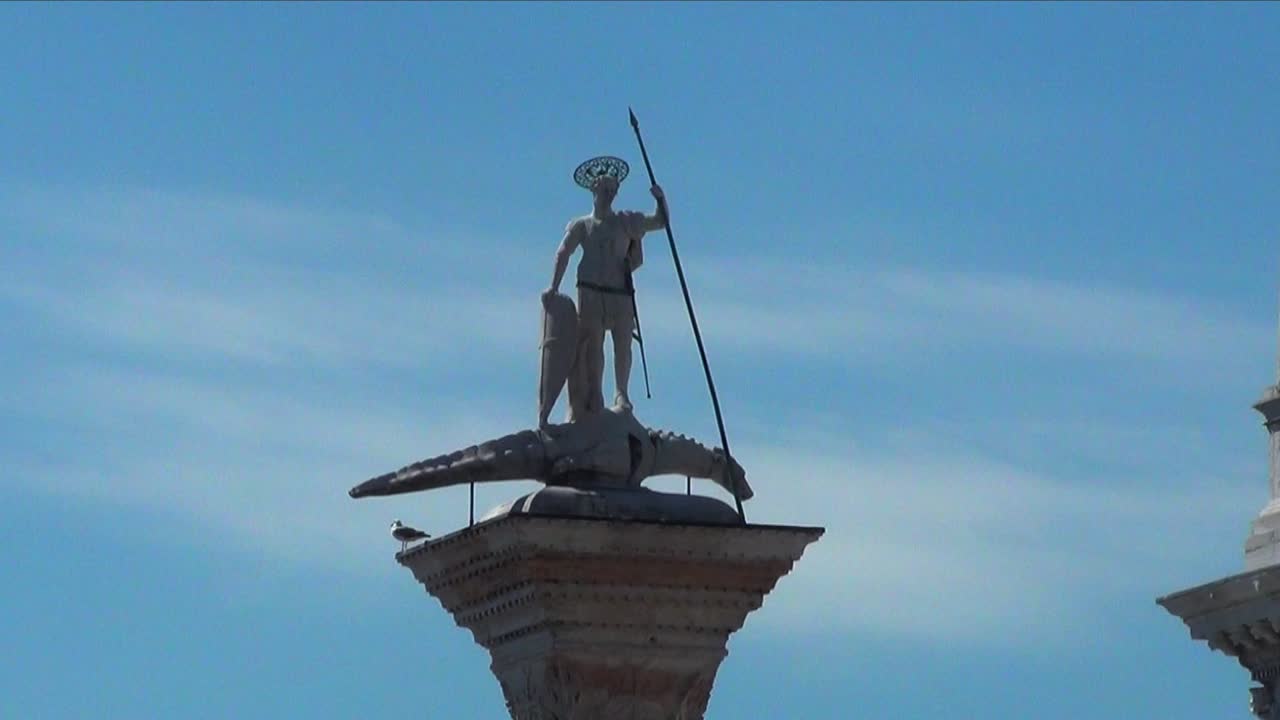 St Theodore on Crocodile Statue atop of column in St Mark&rsquo;s Square, Venice, Italy