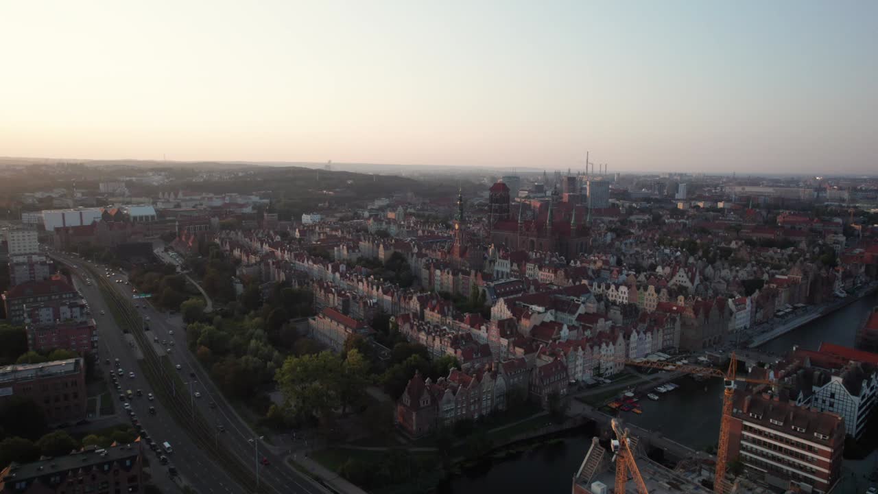 Gdansk main town centre with beautiful architecture, at golden sunset