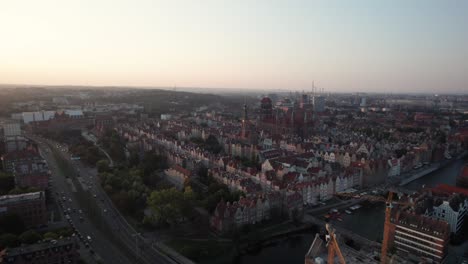 gdansk main town centre with beautiful architecture, at golden sunset