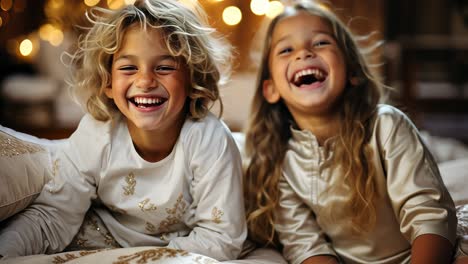 children laughing together in cozy indoor setting during winter evening