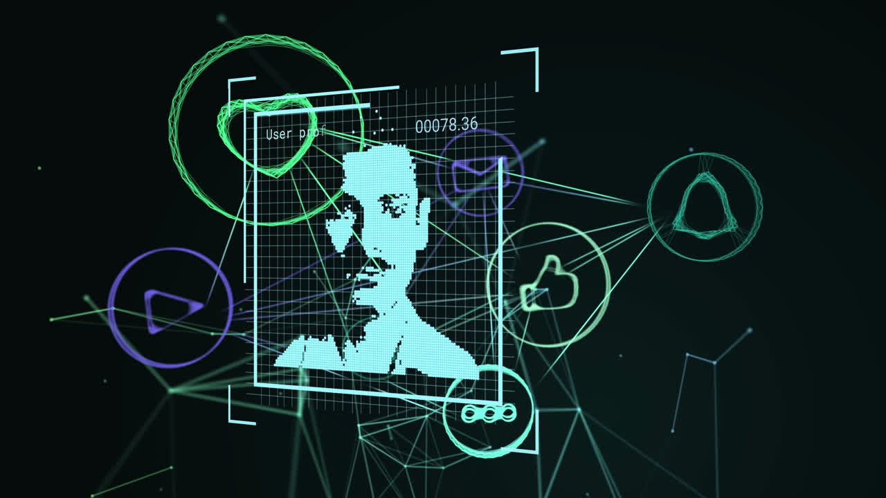 어두운 배경에서 연결 네트워크와 디지털 인터페이스의 애니메이션