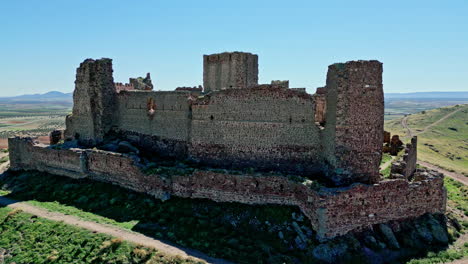 Flyover-Medieval-Castle-Ruins-in-Spain-during-Summer