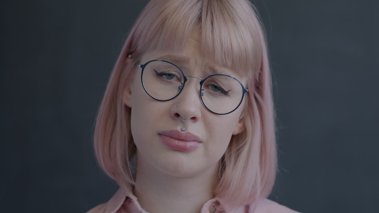 Sad Woman with Pink Hair