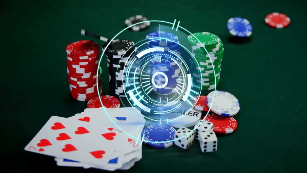 animación de escaneo de alcance con fichas y cartas de juego