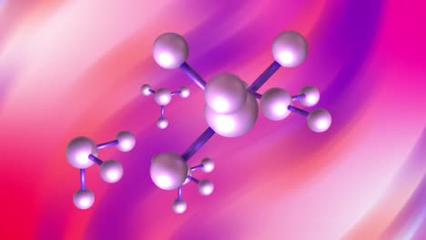 animation of macro of molecules over purple and pink light trails background