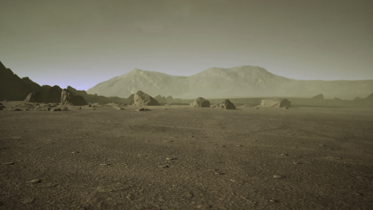 Exploring the barren landscape of a distant planet at twilight