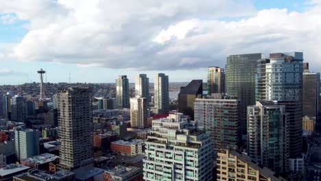 Panorama-De-La-Aguja-Espacial-Al-Atardecer,-Seattle