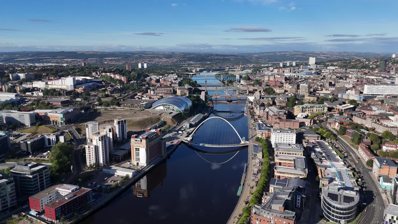 Drone Aerial Footage of Newcastle and Gateshead — River Tyne, Bridges, St ’ Park, City Centre Skyline, UK north east england tyneside