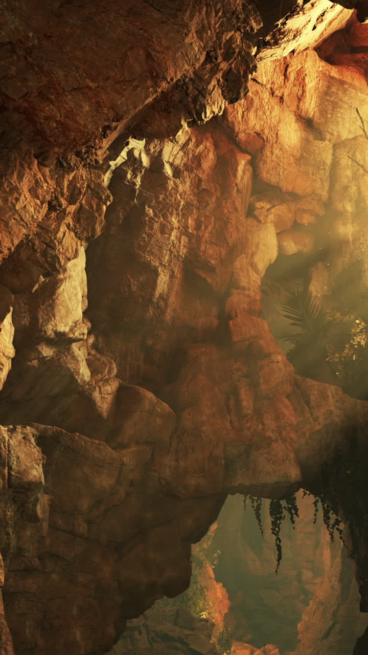 los rayos de sol iluminan una cueva tropical oculta