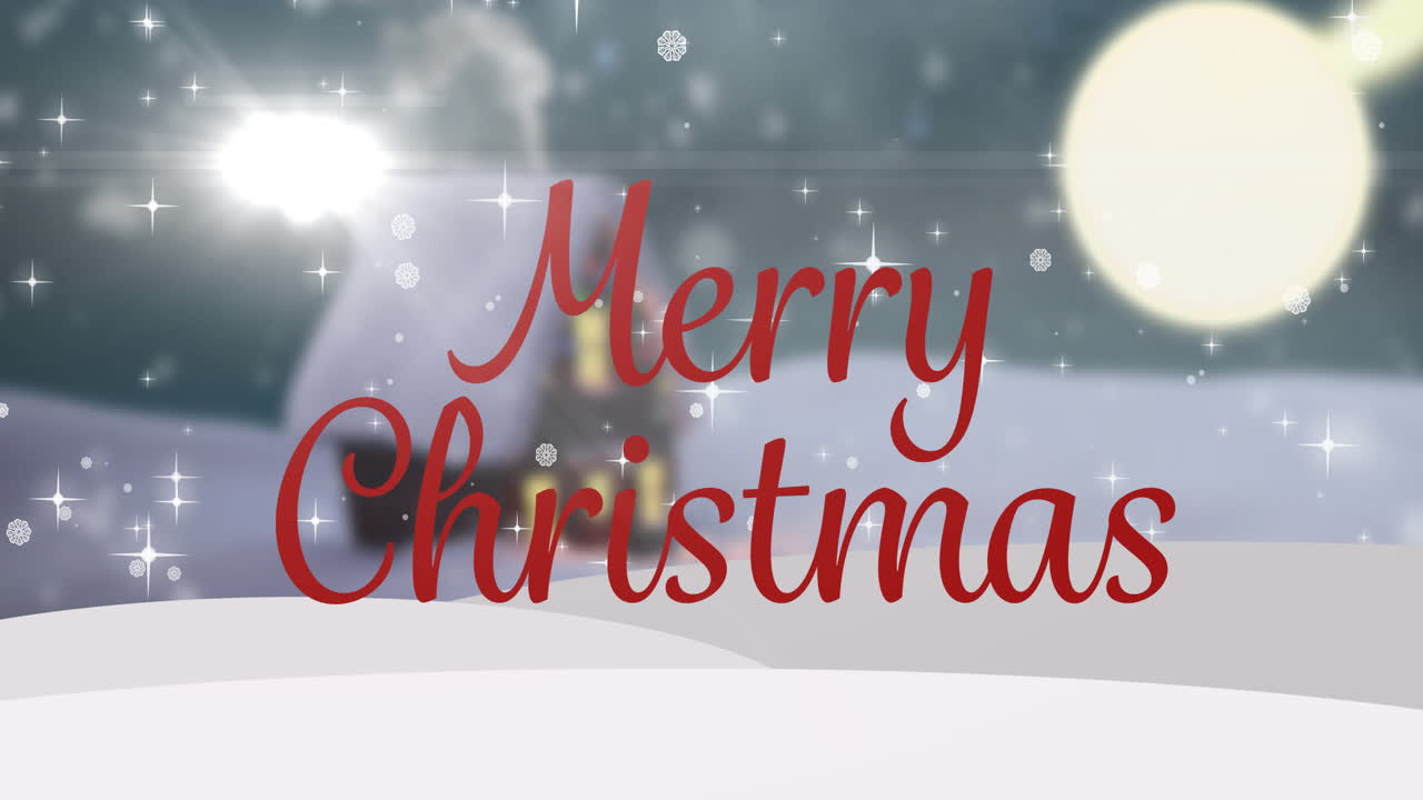 겨울 풍경 위에 메리 크리스마스 텍스트의 애니메이션