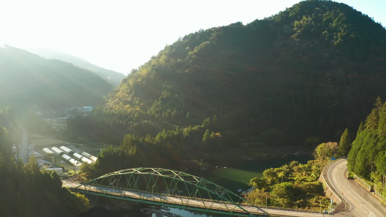Beautiful Mountain Sunrise Scene in Rural Gujo, Gifu Prefecture Japan