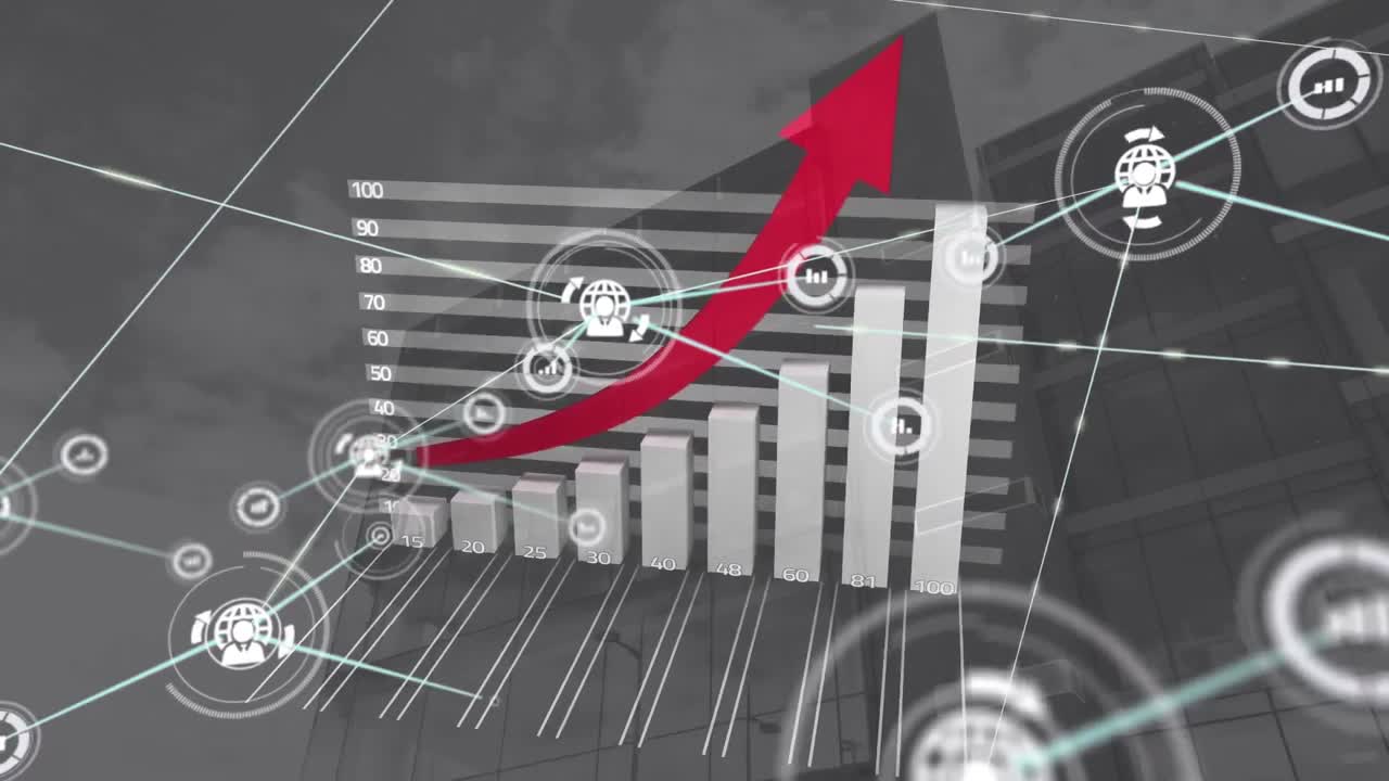 animación de la red de conexiones con iconos sobre el puerto