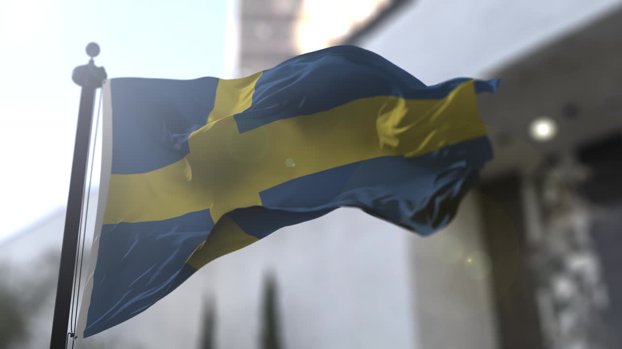 Bandiera nazionale svedese. Bandiera sventolante della Svezia. Illustrazione per politica e notizie