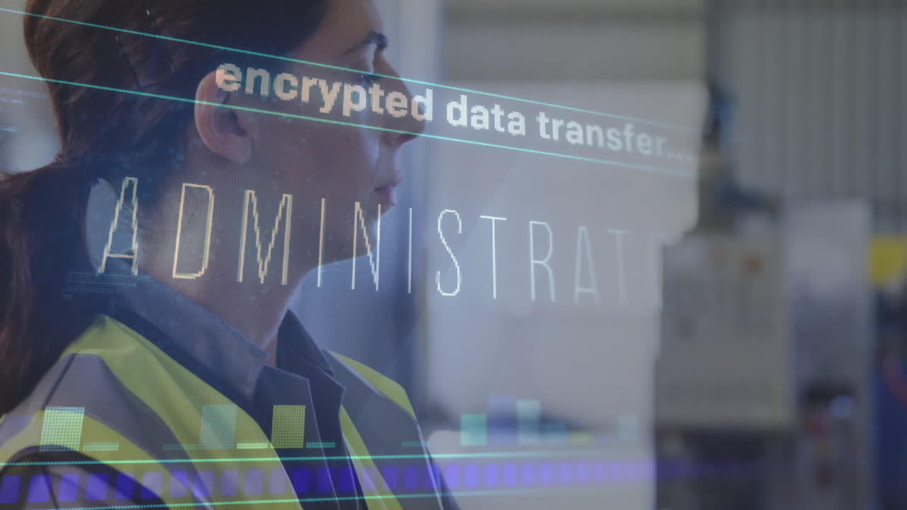 산업 환경에서 사업가에 대한 암호화된 데이터 전송 애니메이션