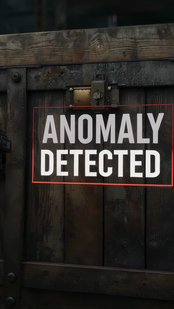 Vertical video: Displaying ANOMALY DETECTED overlay on gate at shop, glove retracting after alert