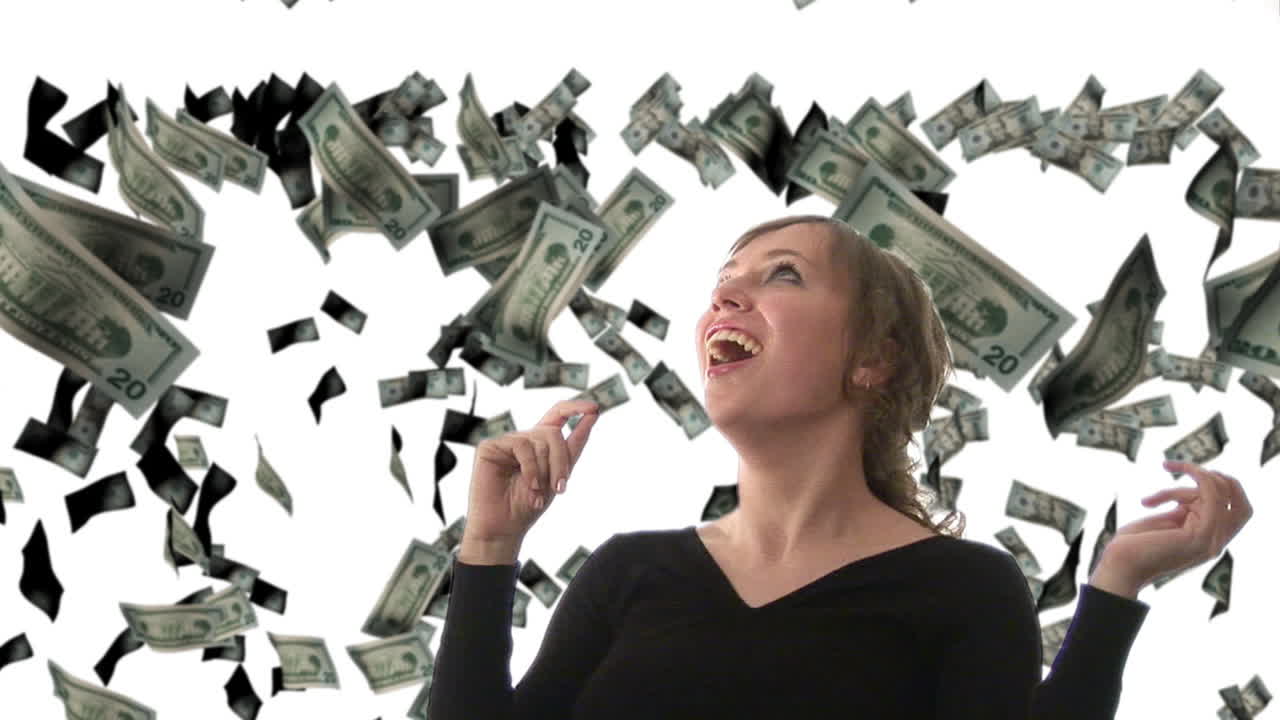 mujer de negocios atrapando dólares