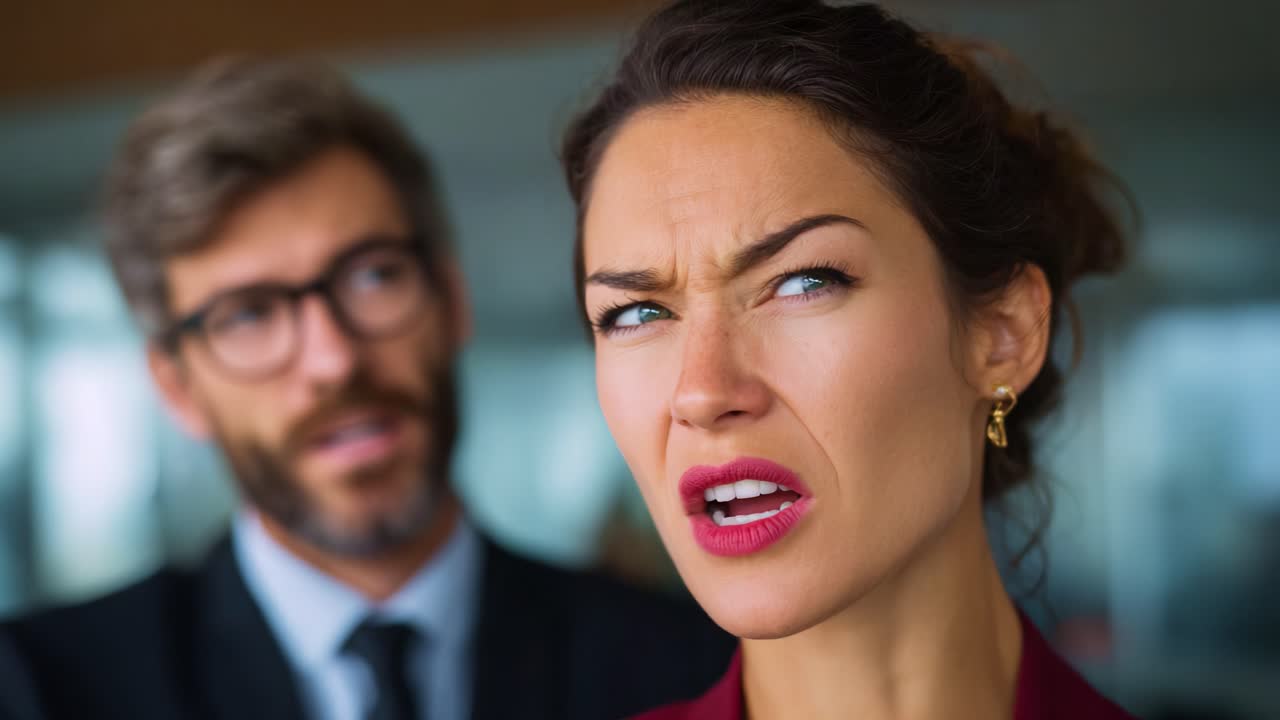 Intense Conversation: A Woman's Frustration and a Man's Concern Captured in a Tense Interaction Reflecting Emotional Conflict and Professional Dynamics
