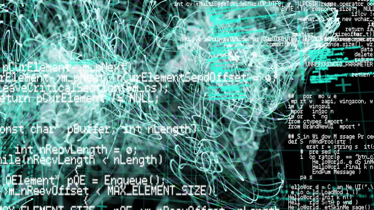 녹색 빛 트레일의 폭발에 대한 데이터 처리의 애니메이션