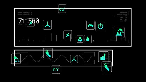 Animation-Von-Öko-Symbolen-Und-Datenverarbeitung-Auf-Schwarzem-Hintergrund