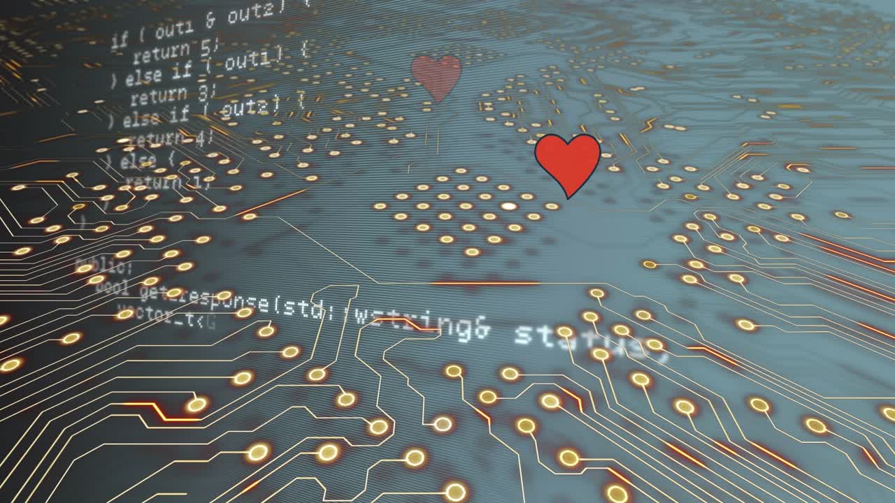 Digital animation of multiple screens with data processing against blue background