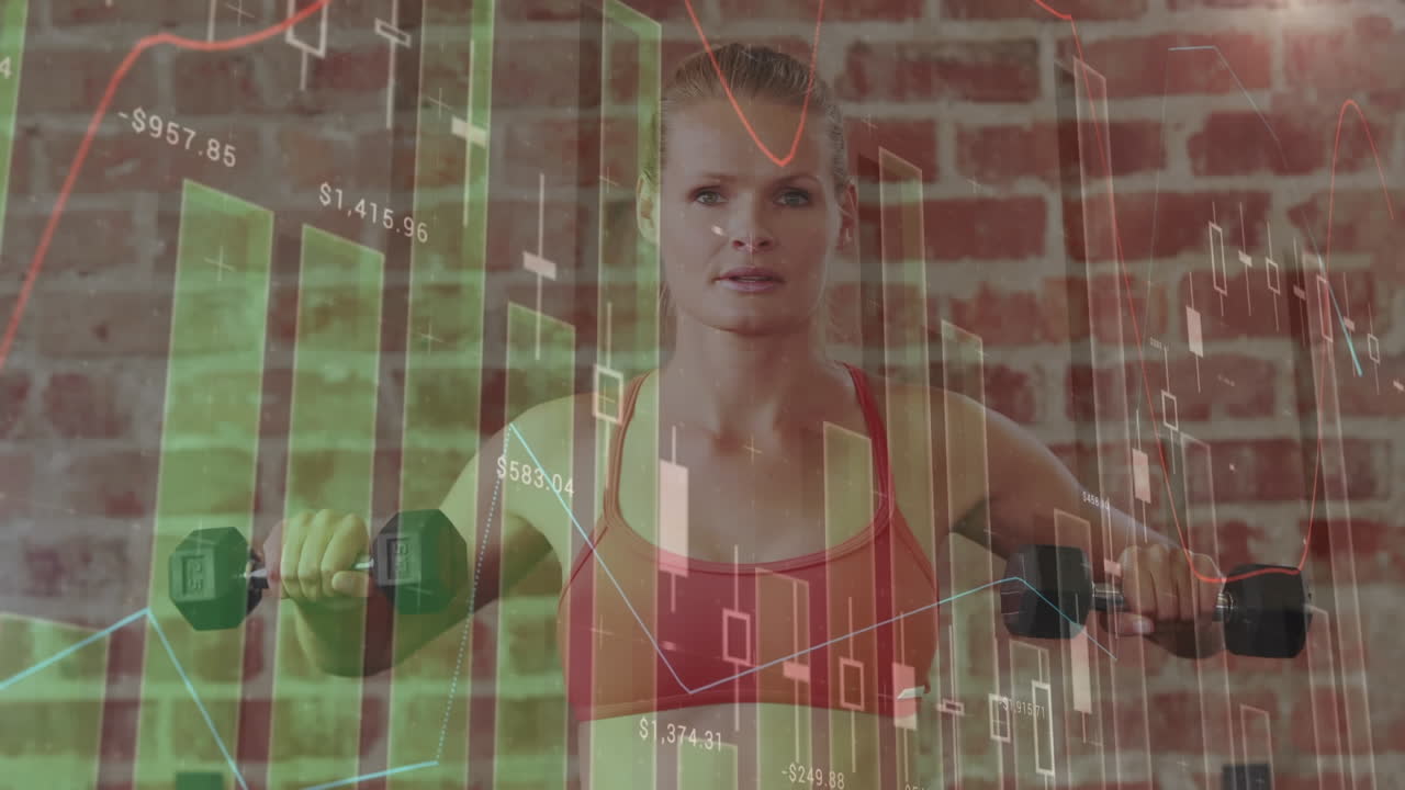 animación del procesamiento de datos y estadísticas sobre el ejercicio de mujeres fuertes