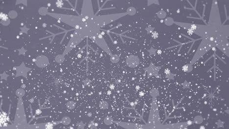 animation of snow falling over snowflakes on grey background at christmas