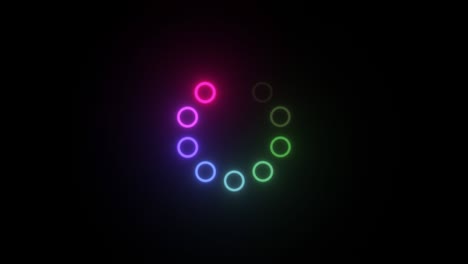 icono de círculo de carga en fondo negro. buffering spinner descarga o carga progreso. colorido cargador arco iris