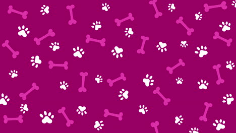 fun animal pink background with bones and dog paw prints. repeating zoological pattern. looped flat animation.