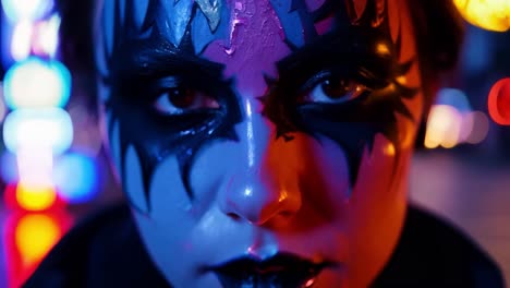 close-up of a person wearing face paint for a rock star costume.