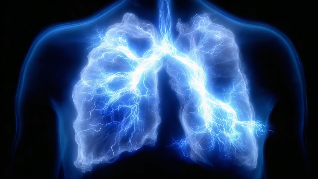 A Radiant Visualization of Lungs Featuring Electric Energy Pulse Illustrating the Vital Force of Human Breath and Its Connection to Life