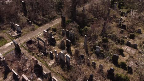 aerial view of mysterious gravestones. halloween background