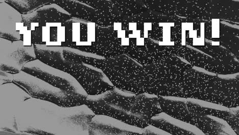 animación de usted ganar texto sobre el fondo de patrón de angustia gris