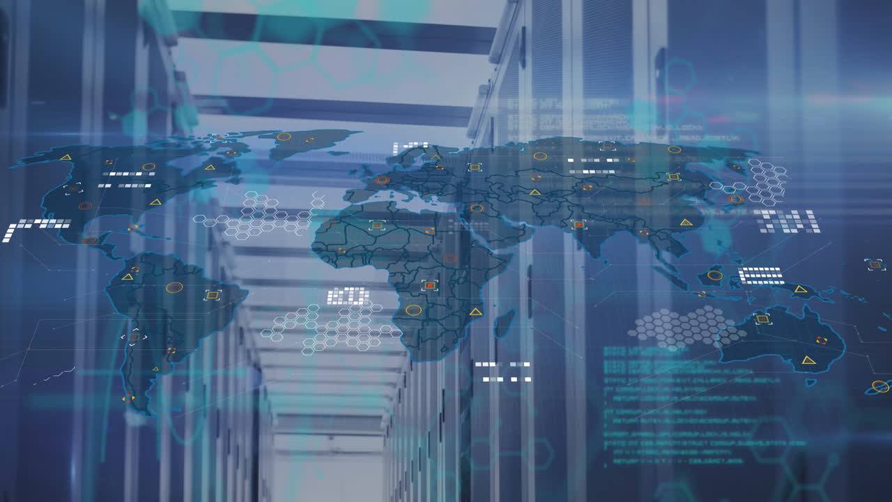 세계 지도의 애니메이션과 컴퓨터 서버 에 대한 데이터 처리