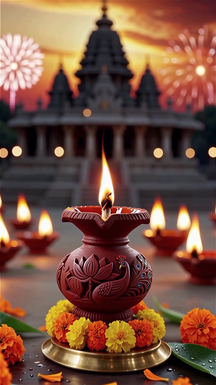 Diwali Festival Background with Lanterns and Traditional Diyas Decorations