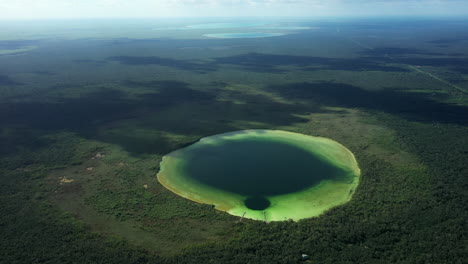 Birds-eye-views-over-Kaan-Luum-Lagoon-in-Tulum,-Mexico