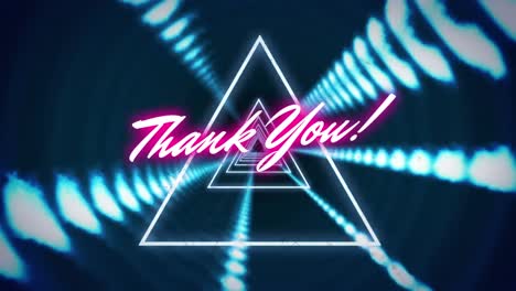 animation of thank you over tunnel made of triangles and black background