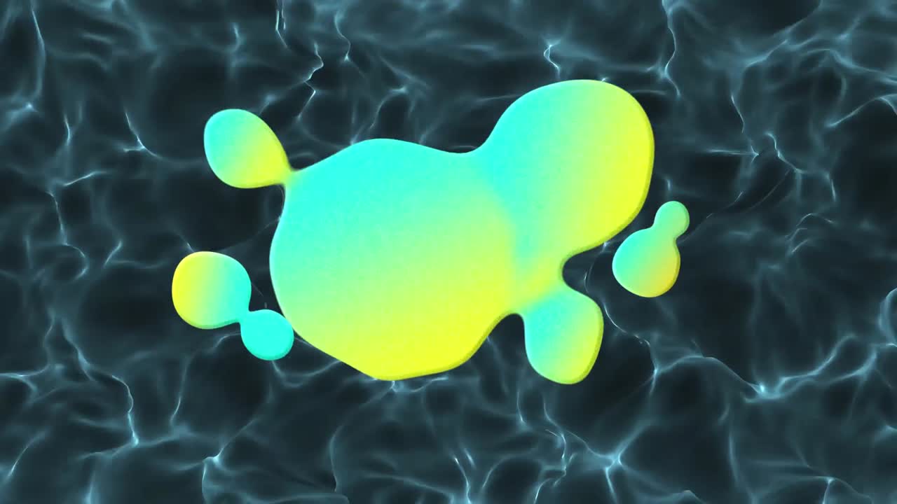 Animation of 3D blue and yellow shapes forming over blue, liquid background