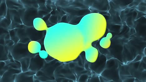 animation of 3d blue and yellow shapes forming over blue, liquid background