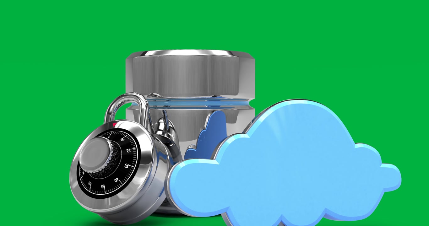 Animation of digital blue cloud, silver lock and safe on black background