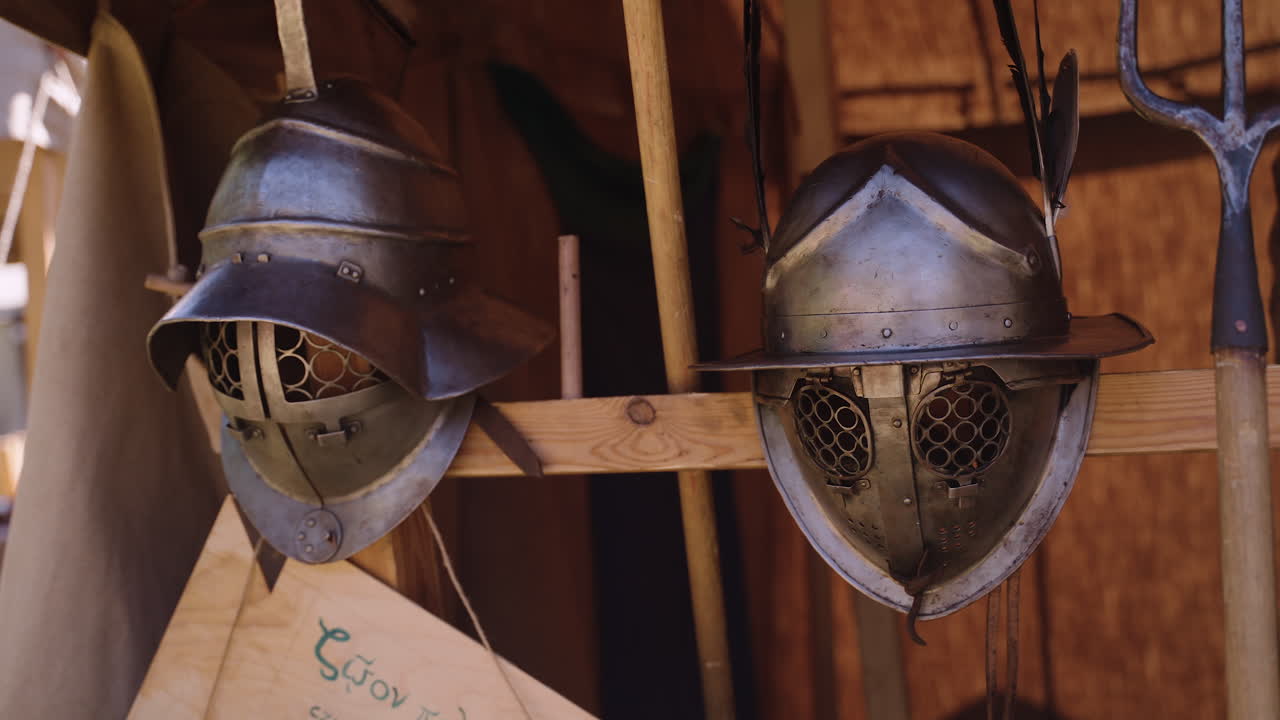 Medieval Helmets on Display