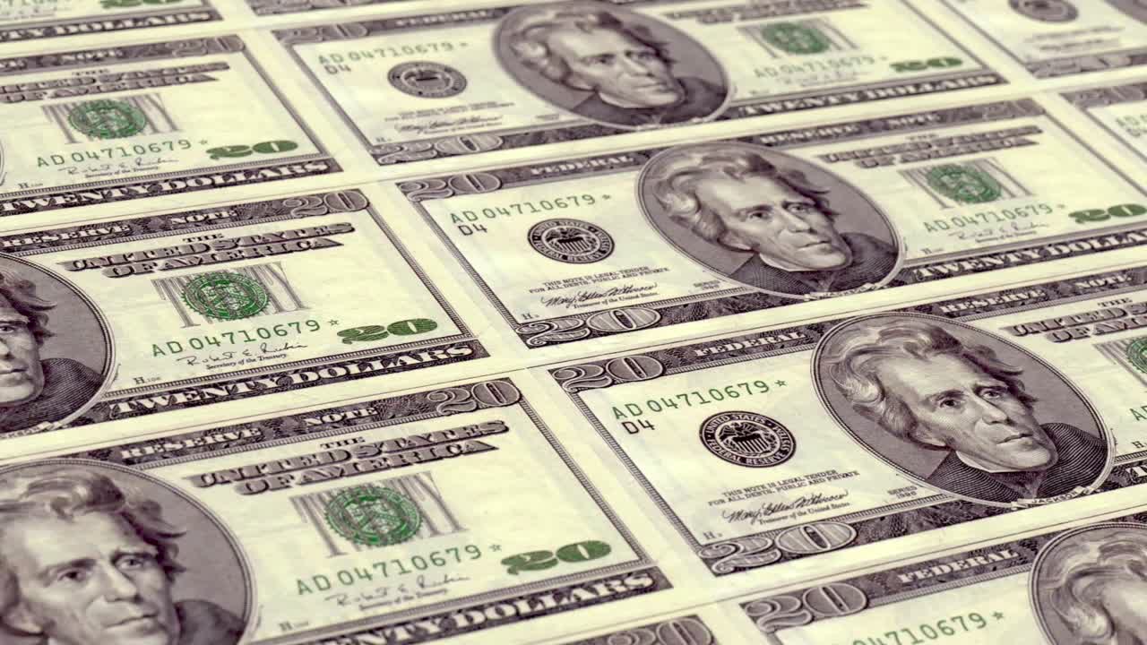 billete de veinte dólares de los estados unidos bucle infinito resolución 4k