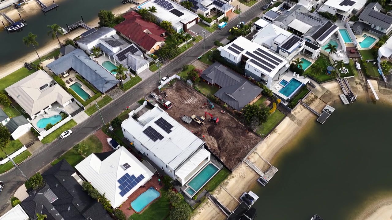 Aerial View of Residential Construction Site by Waterfront