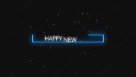 happy new year text with neon lines on black gradient