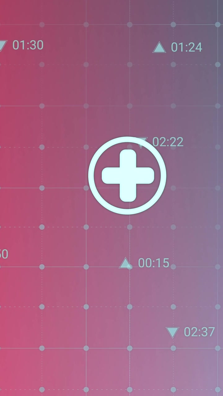 Animation of multiple icons and changing numbers over grid pattern against gradient background