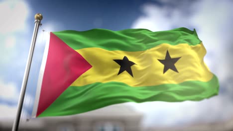 são tomé and príncipe flag waving slow motion 3d rendering blue sky background - seamless loop 4k