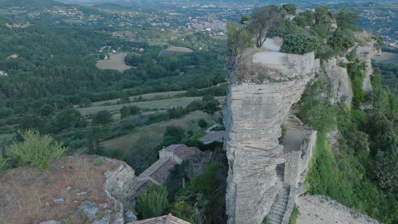 Aerial Drone Luberon Provence Saignon France Medieval Town Church at Sunrise